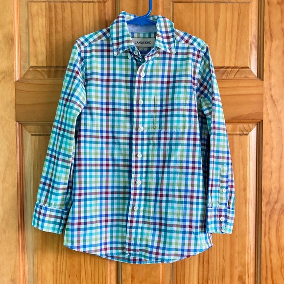 Boy’s size 8 Lands’ End long sleeved checked button down dress shirt - Picture 1 of 4